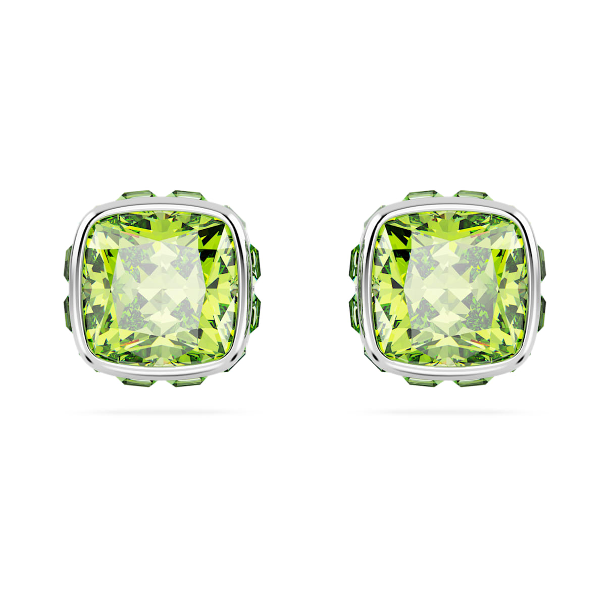 BIRTHSTONE STUD EARRINGS SQUARE CUT AUGUST GREEN RHODIUM PLATED