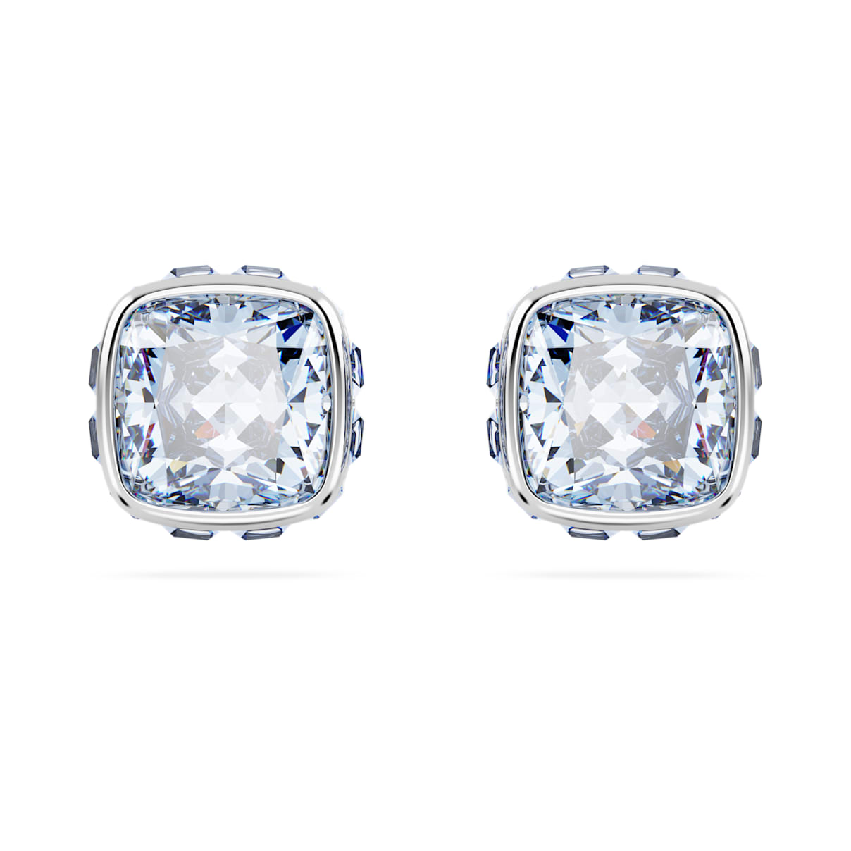 BIRTHSTONE STUD EARRINGS SQUARE CUT MARCH BLUE RHODIUM PLATED