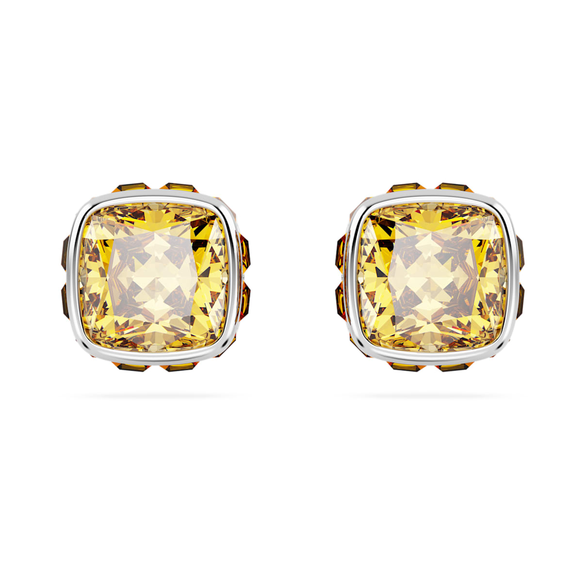 BIRTHSTONE STUD EARRINGS SQUARE CUT NOVEMBER YELLOW RHODIUM PLATED