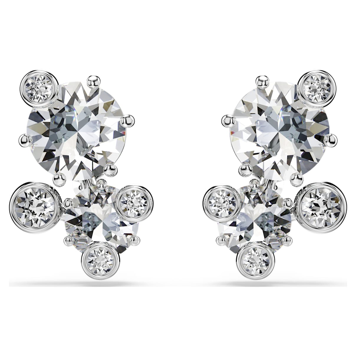 CONSTELLA STUD EARRINGS ROUND CUT WHITE RHODIUM PLATED