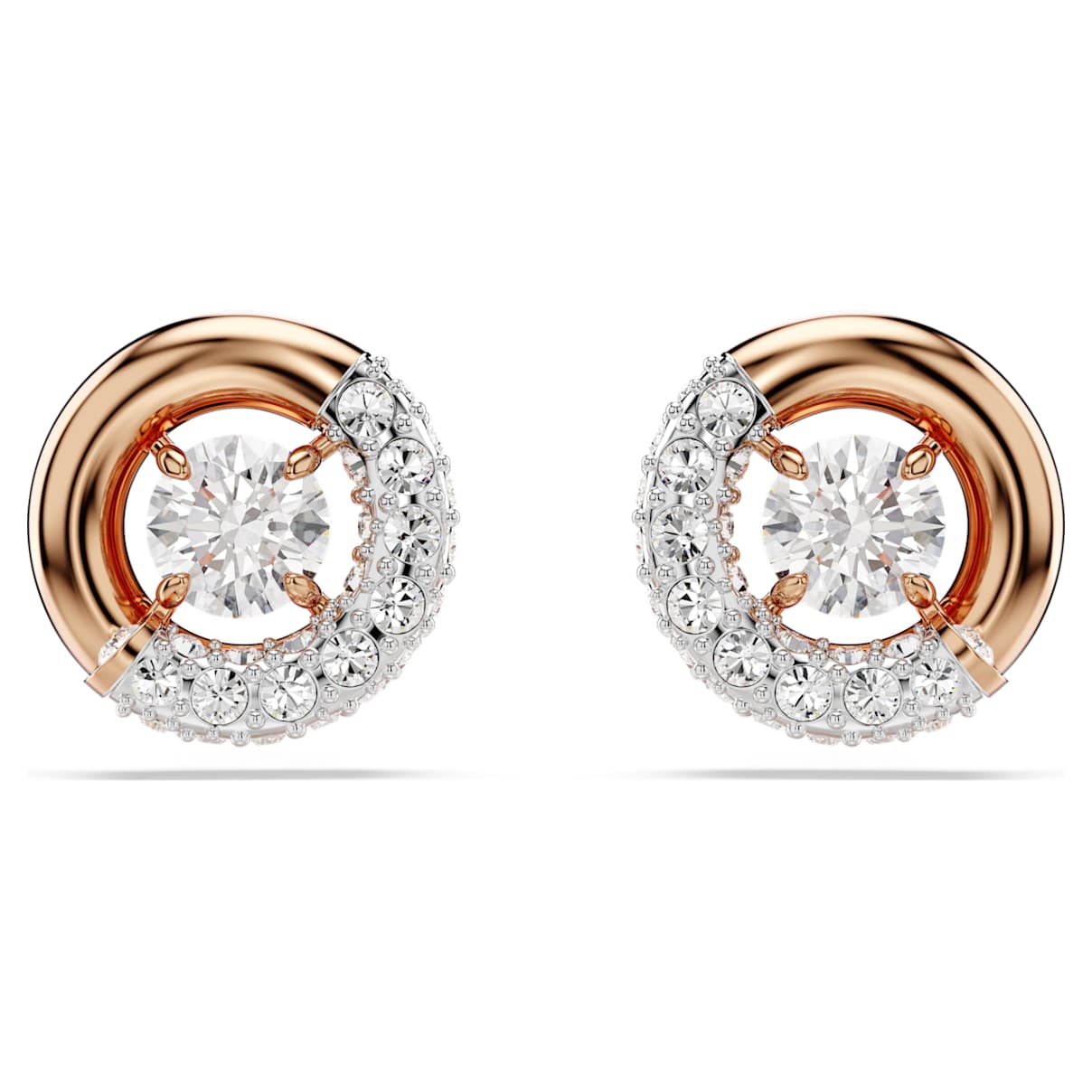 DEXTERA STUD EARRINGS ROUND CUT WHITE ROSE GOLD TONE PLATED