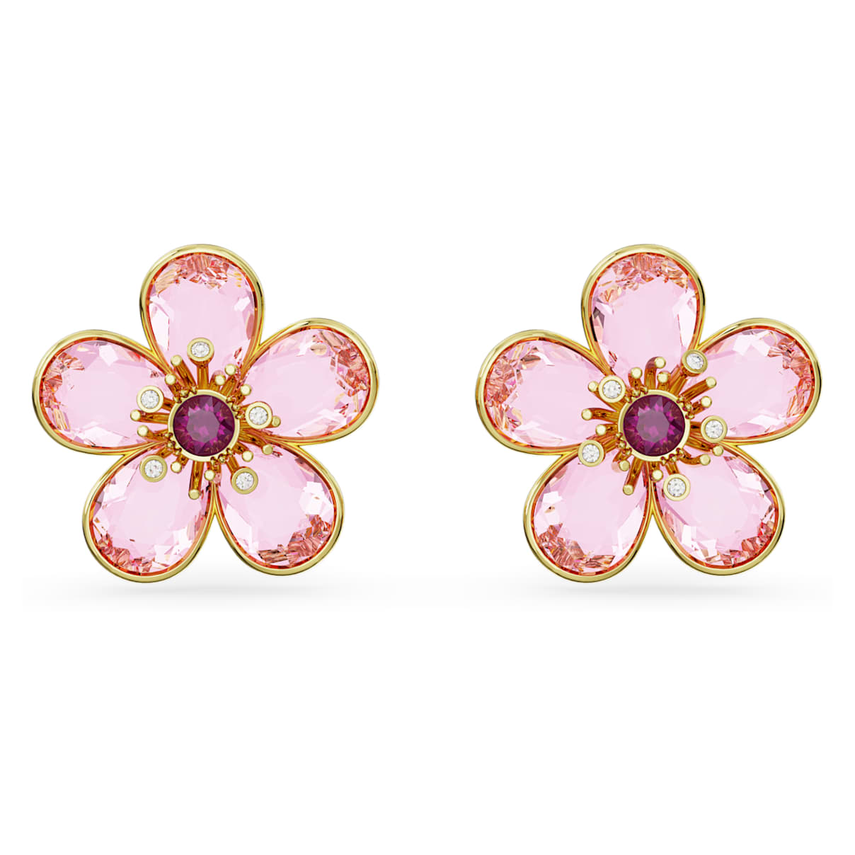FLORERE STUD EARRINGS FLOWER PINK GOLD TONE PLATED