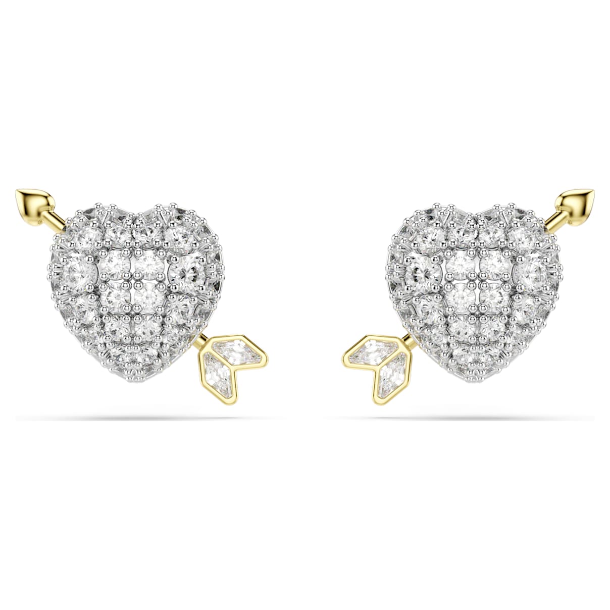 IDYLLIA STUD EARRINGS MIXED CUTS HEART WITH ARROW WHITE MIXED METAL FINISH