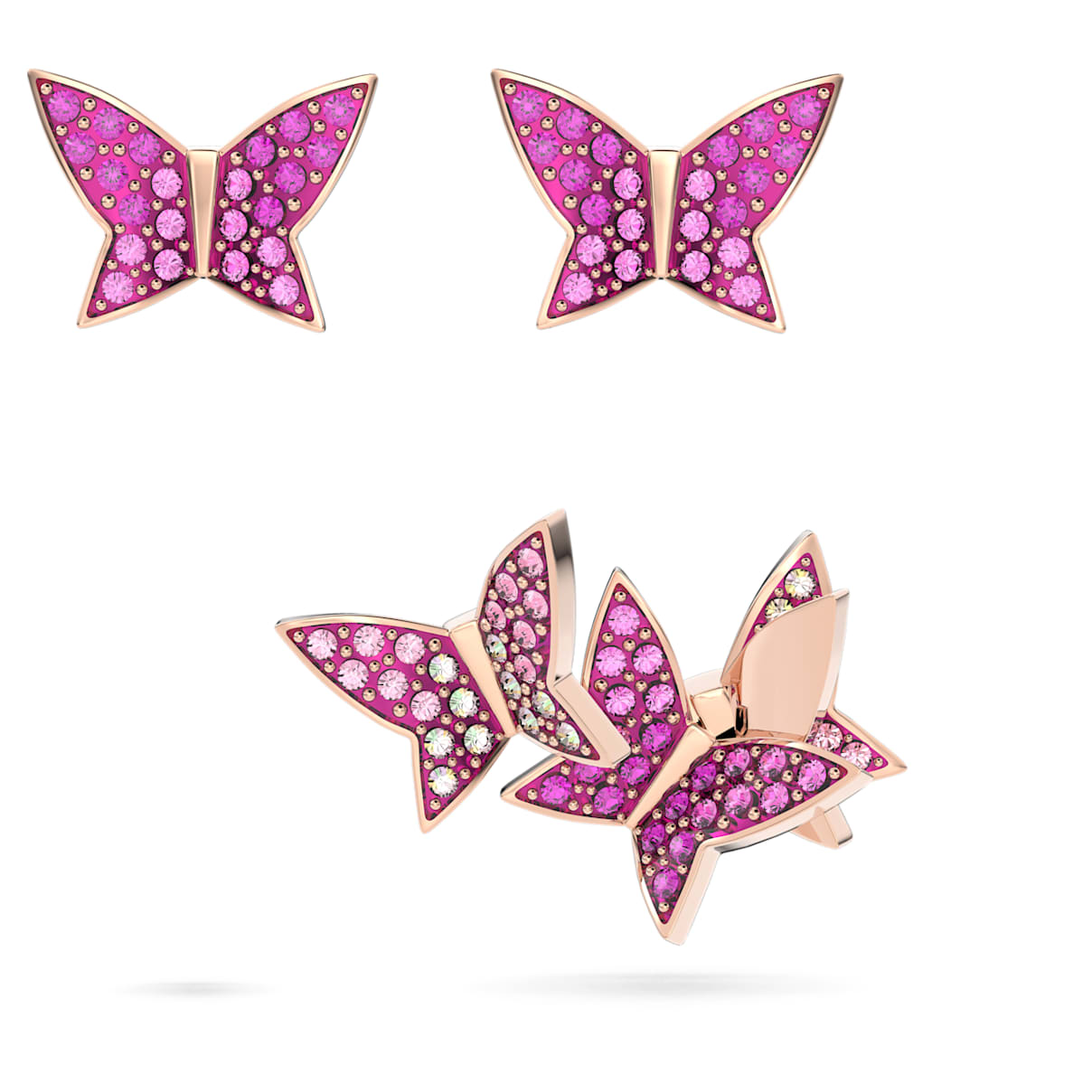 IDYLLIA LILIA STUD EARRINGS SET 3 BUTTERFLY PINK ROSE GOLD TONE PLATED
