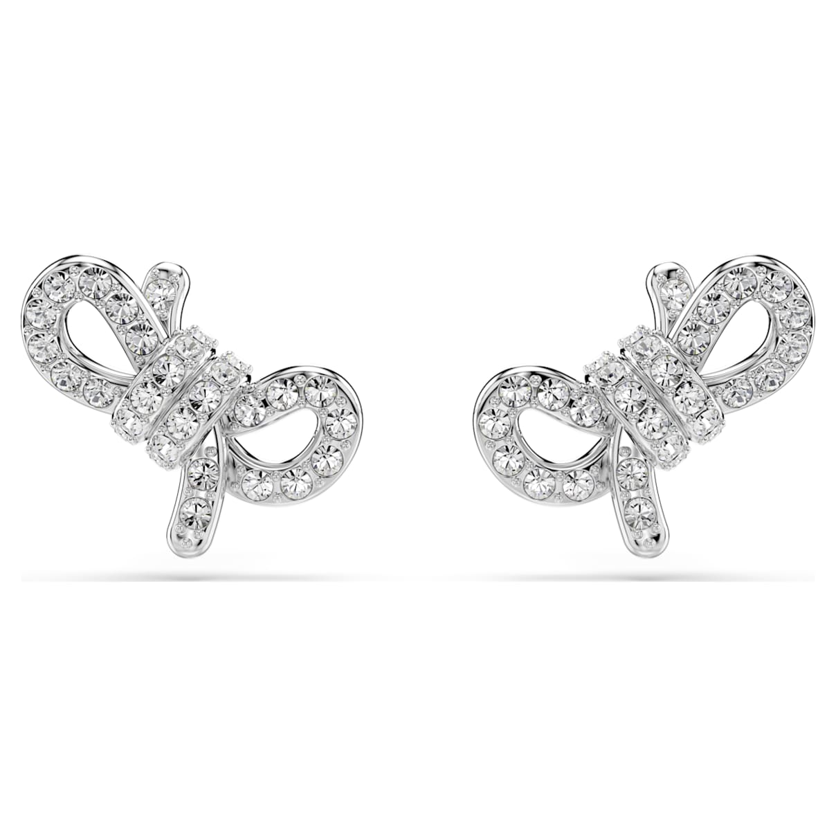 LIFELONG STUD EARRINGS PAVE BOW WHITE RHODIUM PLATED