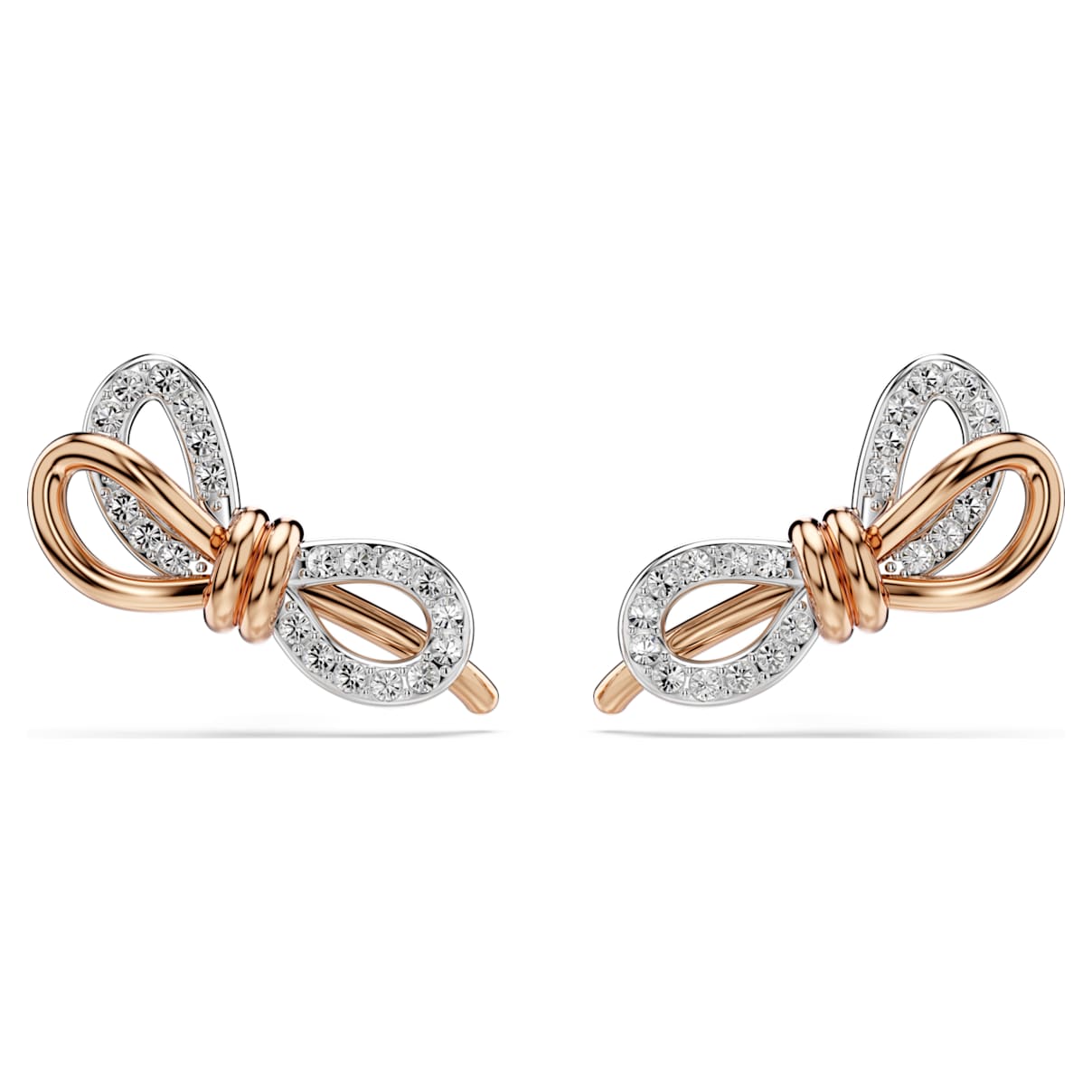 LIFELONG STUD EARRINGS PAVE BOW WHITE MIXED METAL FINISH