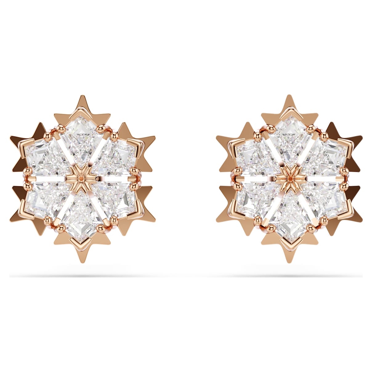 MAGIC STUD EARRINGS SNOWFLAKE WHITE ROSE GOLD TONE PLATED