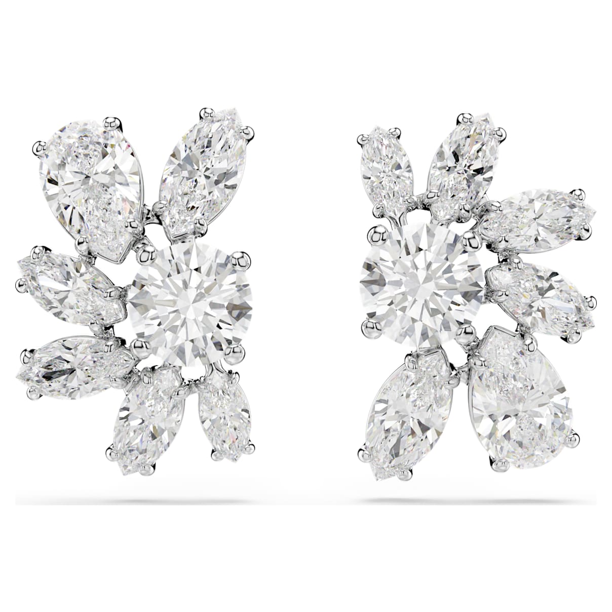 MESMERA STUD EARRINGS MIXED CUTS FLOWER WHITE RHODIUM PLATED