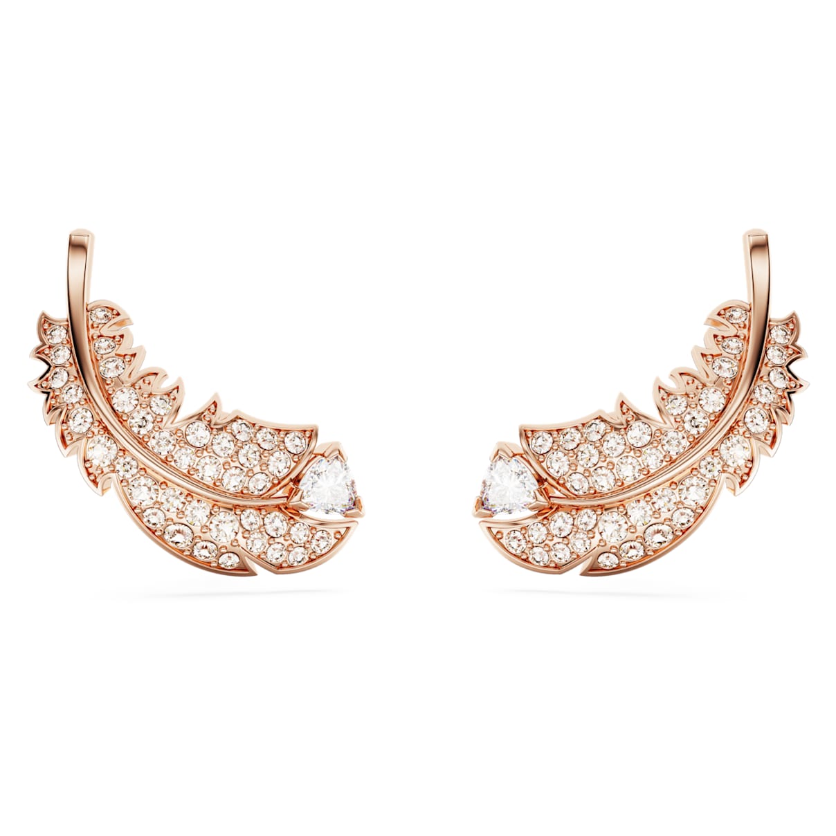 NICE STUD EARRINGS FEATHER WHITE ROSE GOLD TONE PLATED
