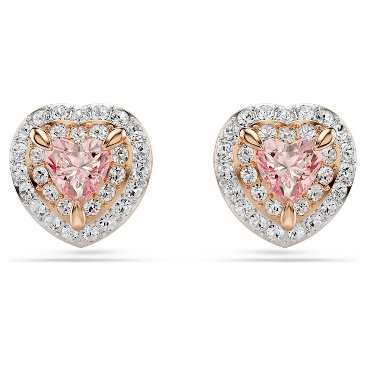 ONE STUD EARRINGS HEART CUT PAVE HEART PINK MIXED METAL FINISH