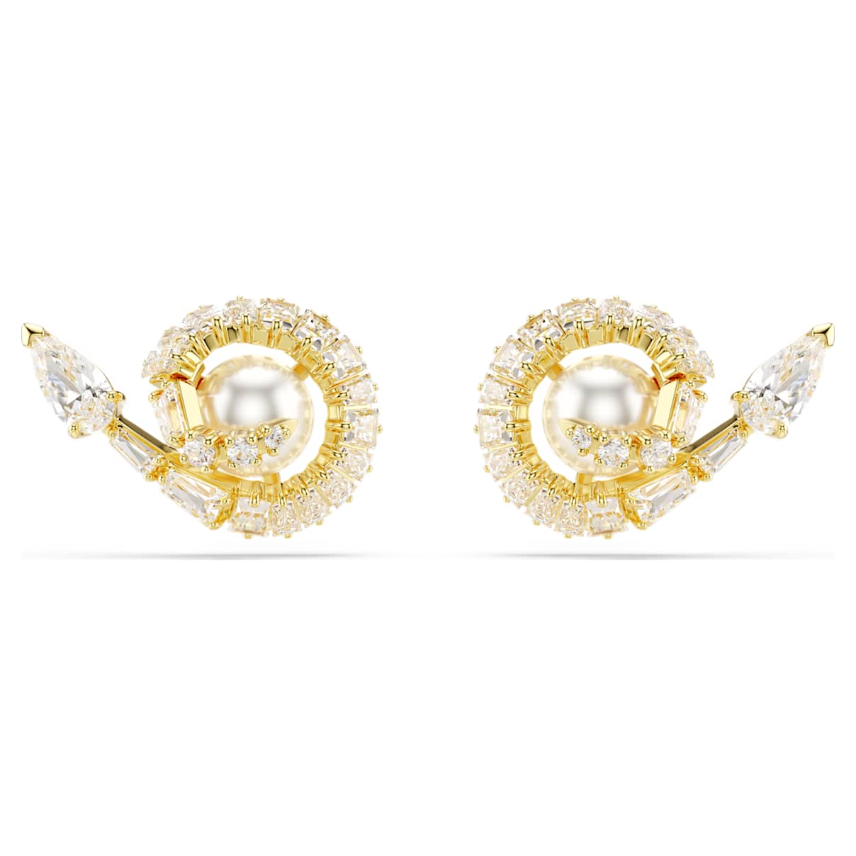 SNAKE STUD EARRINGS CRYSTAL PEARL MIXED CUTS YEAR OF THE SNAKE WHITE GOLD TONE PLATED