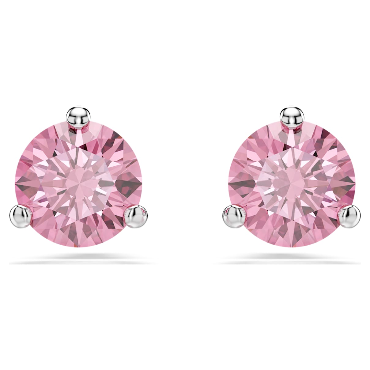 SOLITAIRE STUD EARRINGS ROUND CUT PINK RHODIUM PLATED