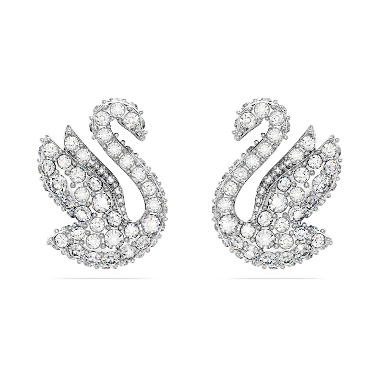 SWAN STUD EARRINGS SWAN WHITE RHODIUM PLATED