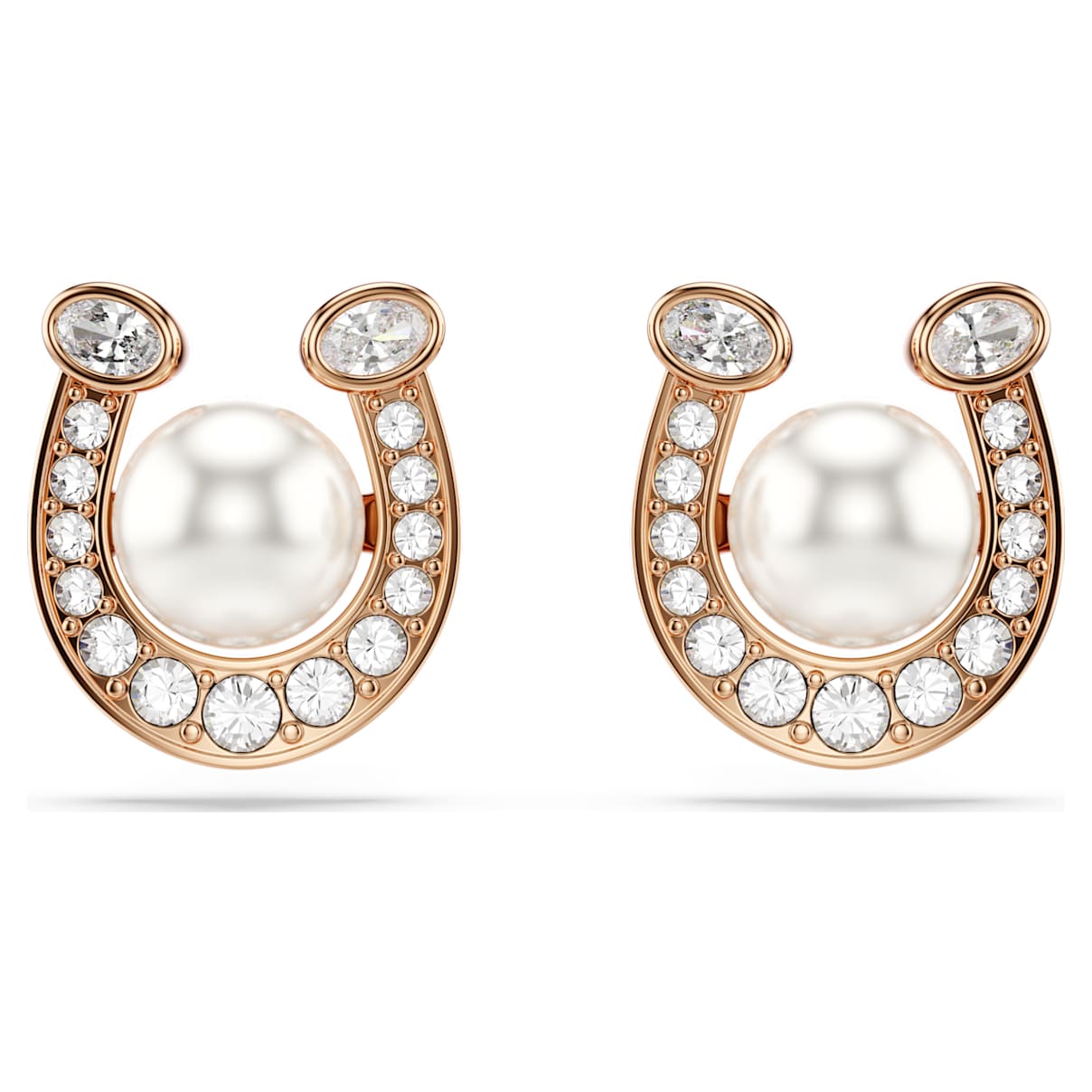 SYMBOLICA STUD EARRINGS CRYSTAL PEARL PAVE HORSE SHOE WHITE ROSE GOLD TONE PLATED