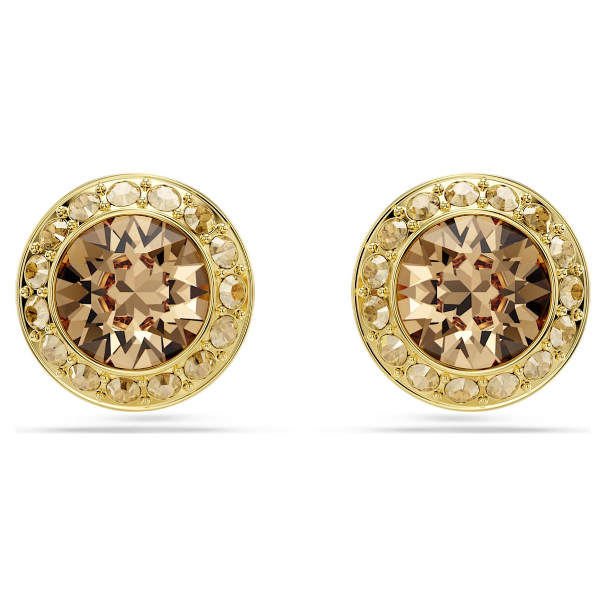 UNA ANGELIC STUD EARRINGS ROUND CUT CARAMEL GOLD TONE PLATED