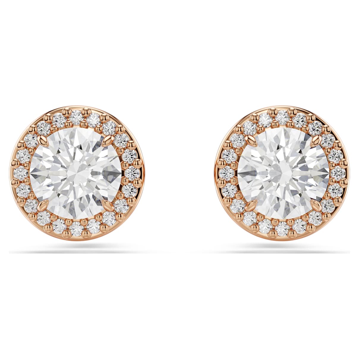 UNA ANGELIC STUD EARRINGS ROUND CUT PAVE WHITE ROSE GOLD TONE PLATED