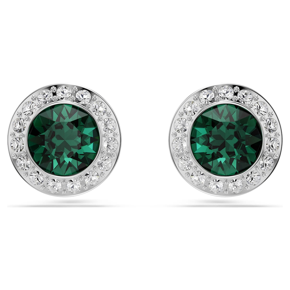 UNA ANGELIC STUD EARRINGS ROUND CUT GREEN RHODIUM PLATED