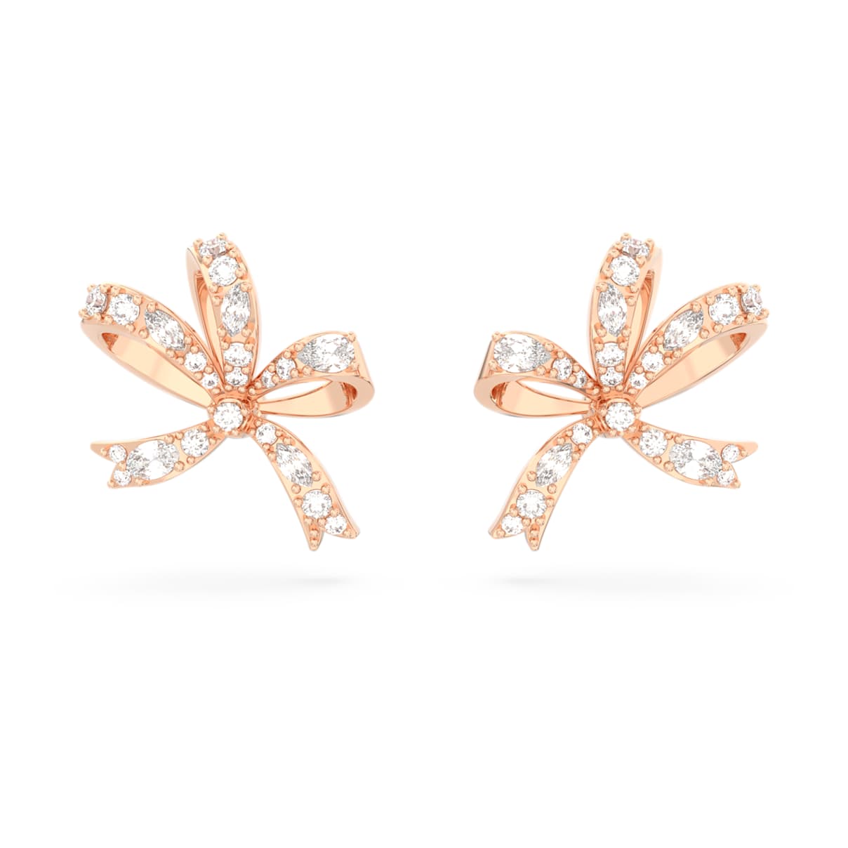 VOLTA STUD EARRINGS BOW SMALL WHITE ROSE GOLD TONE PLATED