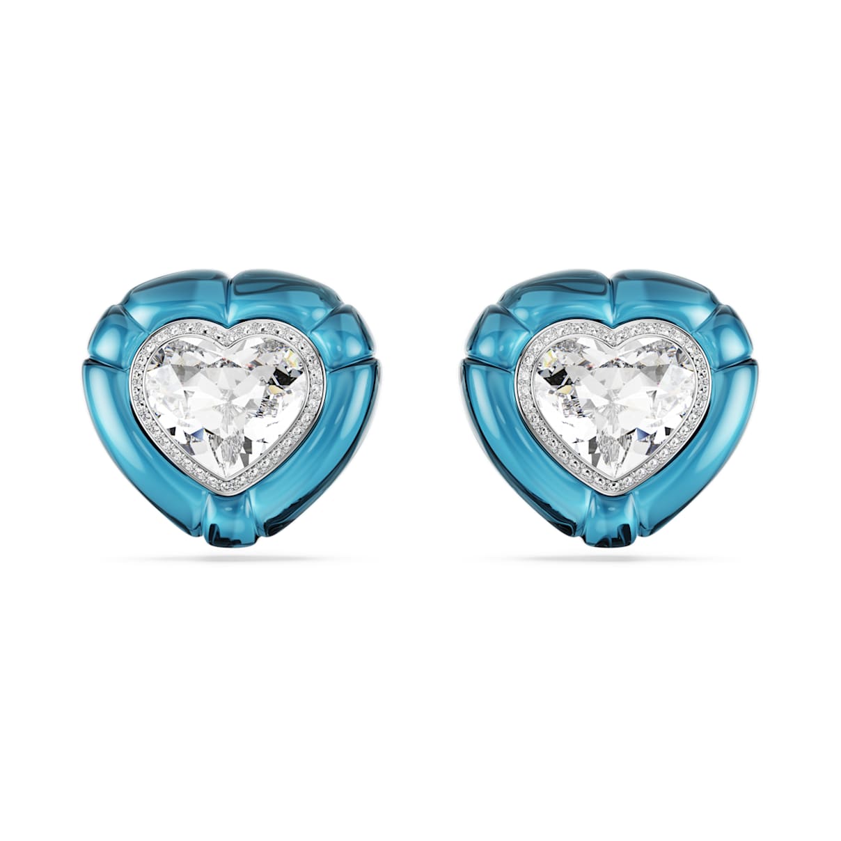 DULCIS CLIP EARRINGS HEART CUT PAVE HEART BLUE RHODIUM PLATED