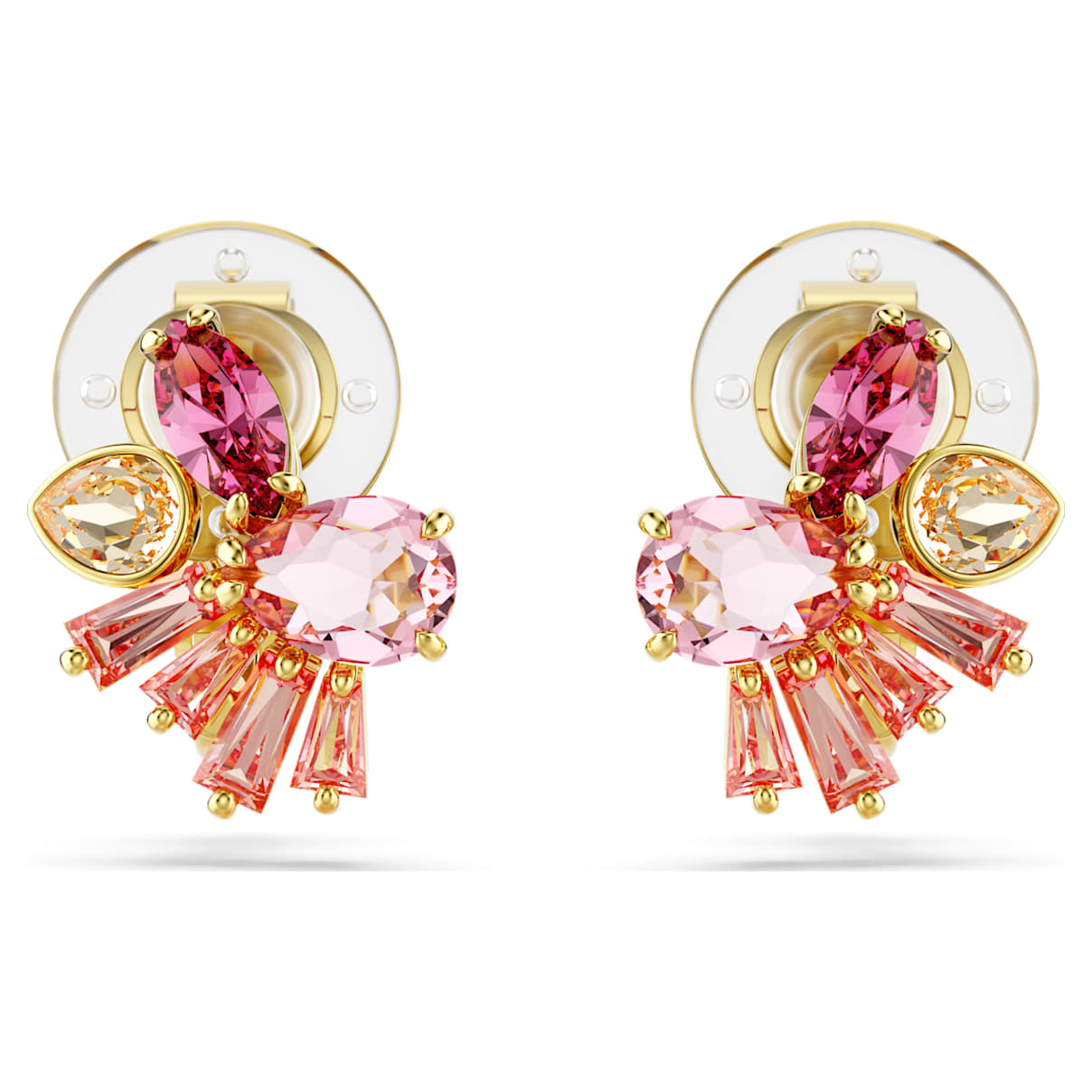 GEMA CLIP EARRINGS MIXED CUTS FLOWER PINK GOLD TONE PLATED