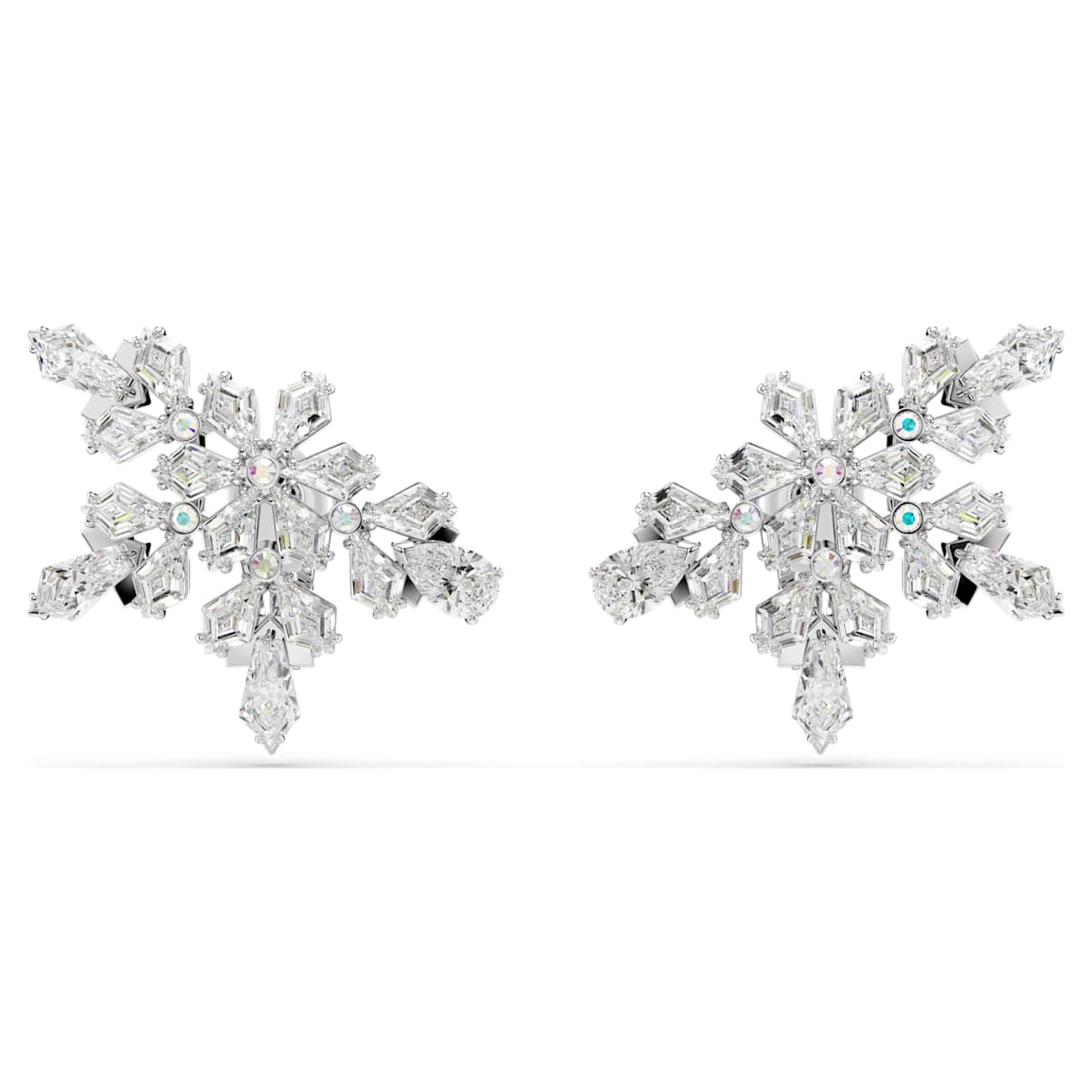 IDYLLIA CLIP EARRINGS MIXED CUTS HALF SNOWFLAKE WHITE RHODIUM PLATED