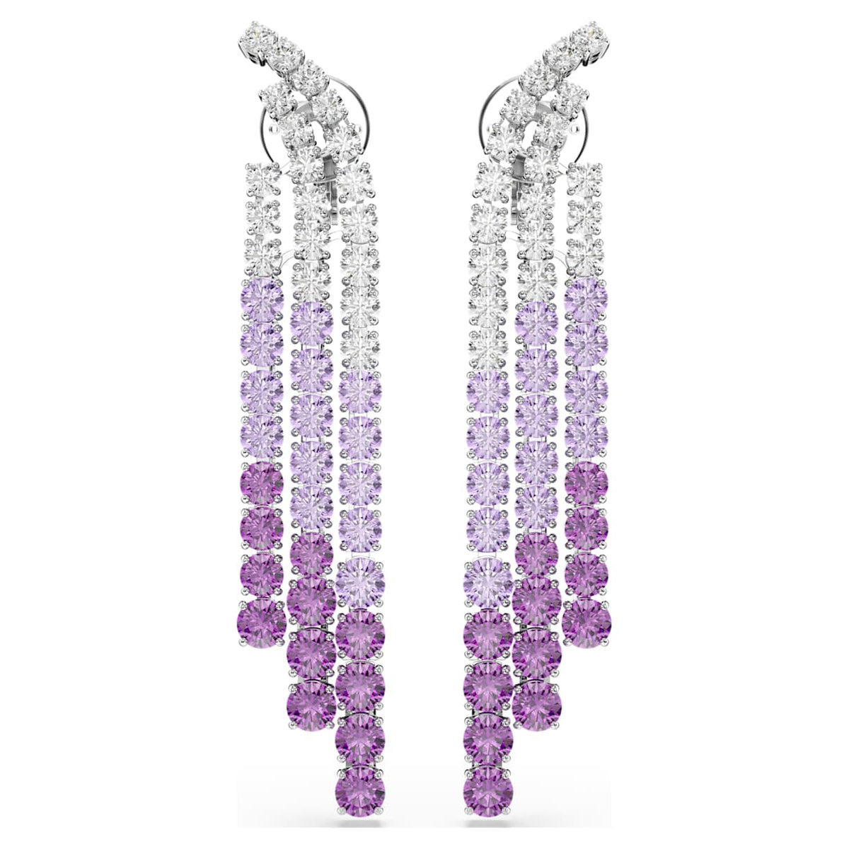 MATRIX CLIP EARRINGS COLOR GRADIENT ROUND CUTS PURPLE RHODIUM PLATED