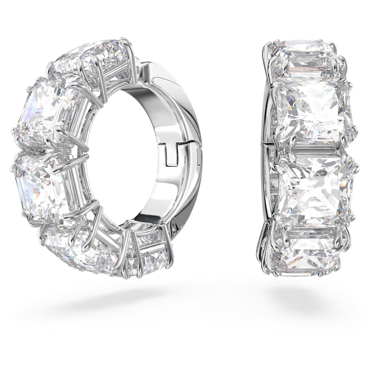 MATRIX CLIP EARRINGS SQUARE CUT WHITE RHODIUM PLATED