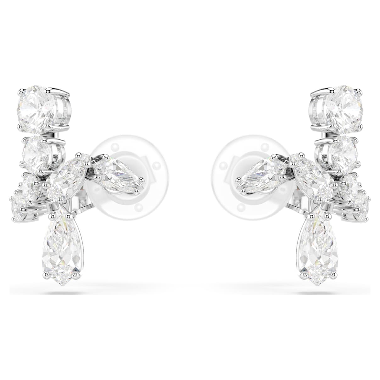 MATRIX CLIP EARRINGS MIXED CUTS WHITE RHODIUM PLATED