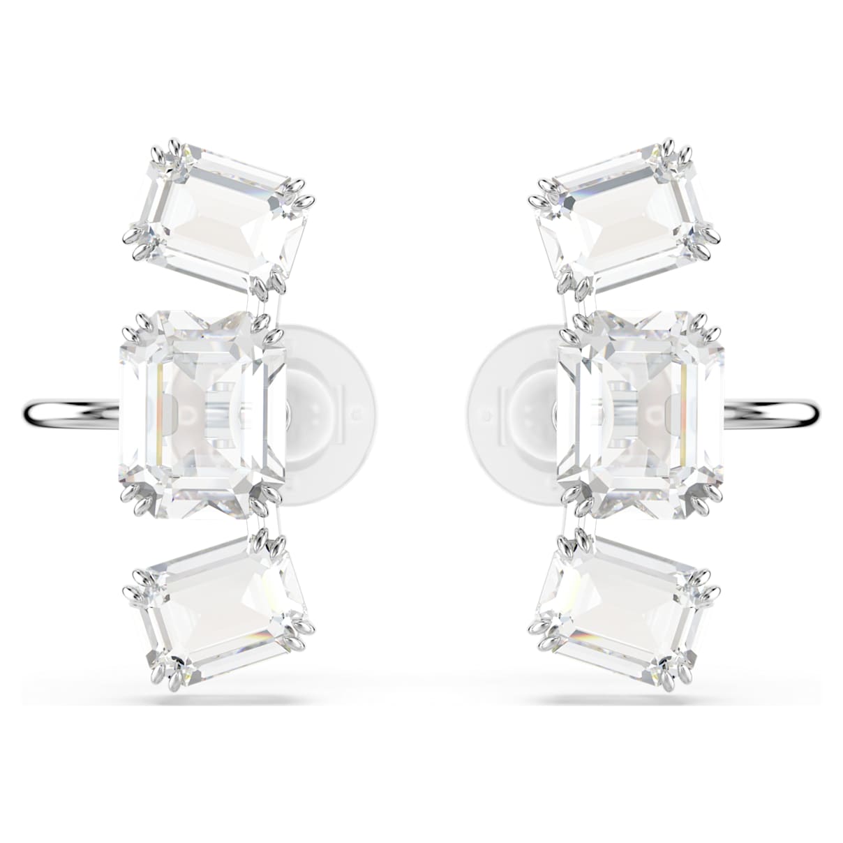 MILLENIA CLIP EARRINGS OCTAGON CUT WHITE RHODIUM PLATED