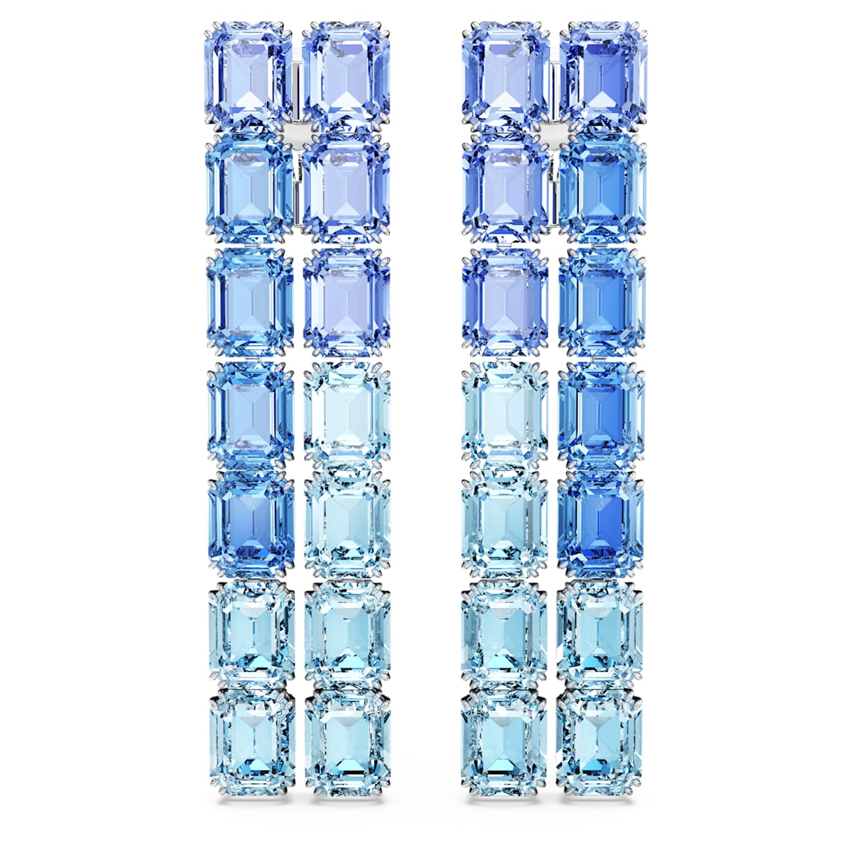 MILLENIA CLIP EARRINGS OCTAGON CUT COLOR GRADIENT LONG BLUE RHODIUM PLATED