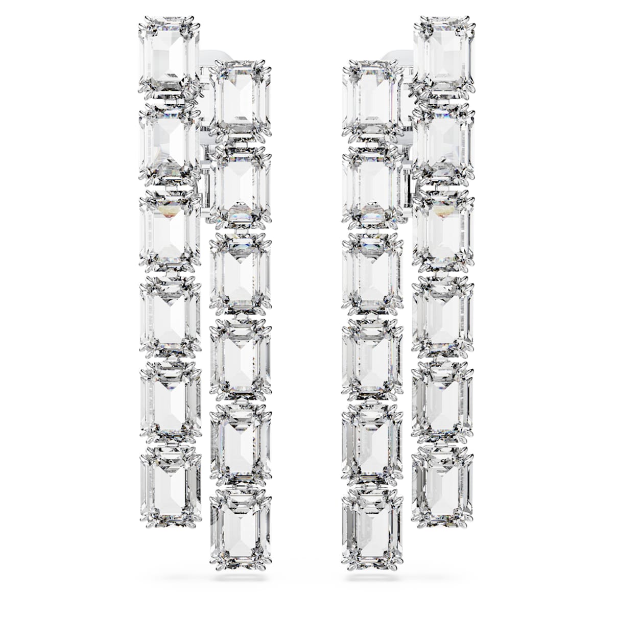 MILLENIA CLIP EARRINGS OCTAGON CUT LONG WHITE RHODIUM PLATED