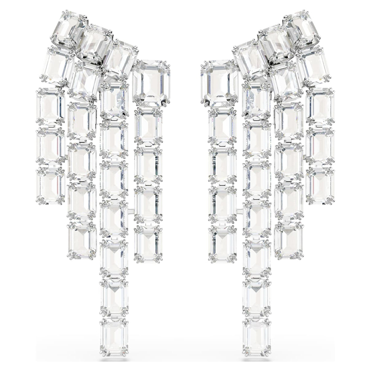 MILLENIA CLIP EARRINGS OCTAGON CUT CHANDELIER WHITE RHODIUM PLATED