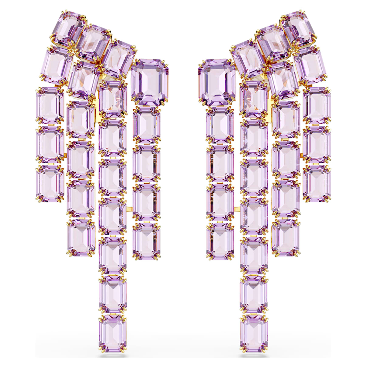 MILLENIA CLIP EARRINGS OCTAGON CUT CHANDELIER PURPLE GOLD TONE PLATED