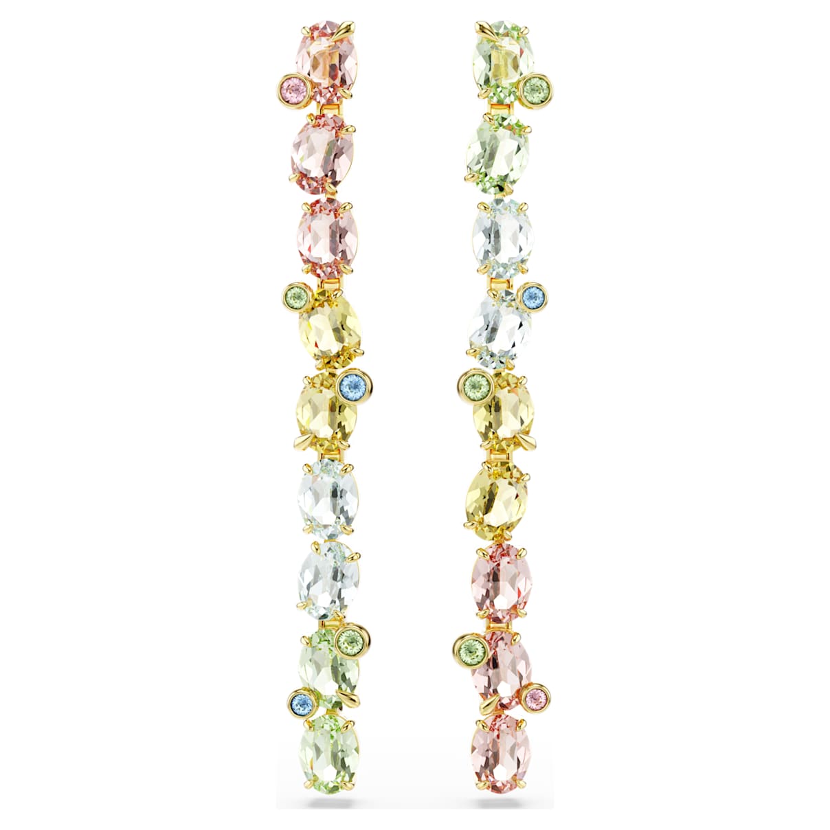 GEMA DROP EARRINGS ASYMMETRICAL DESIGN MIXED CUTS LONG MULTICOLORED GOLD TONE PLATED