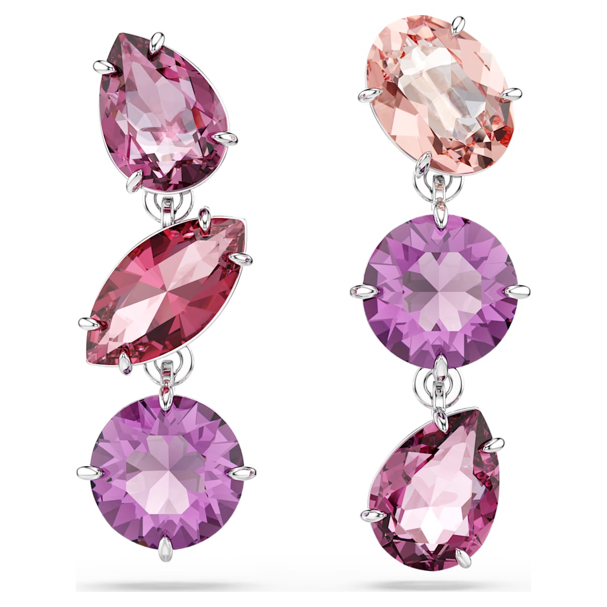 GEMA DROP EARRINGS MIXED CUTS PINK RHODIUM PLATED