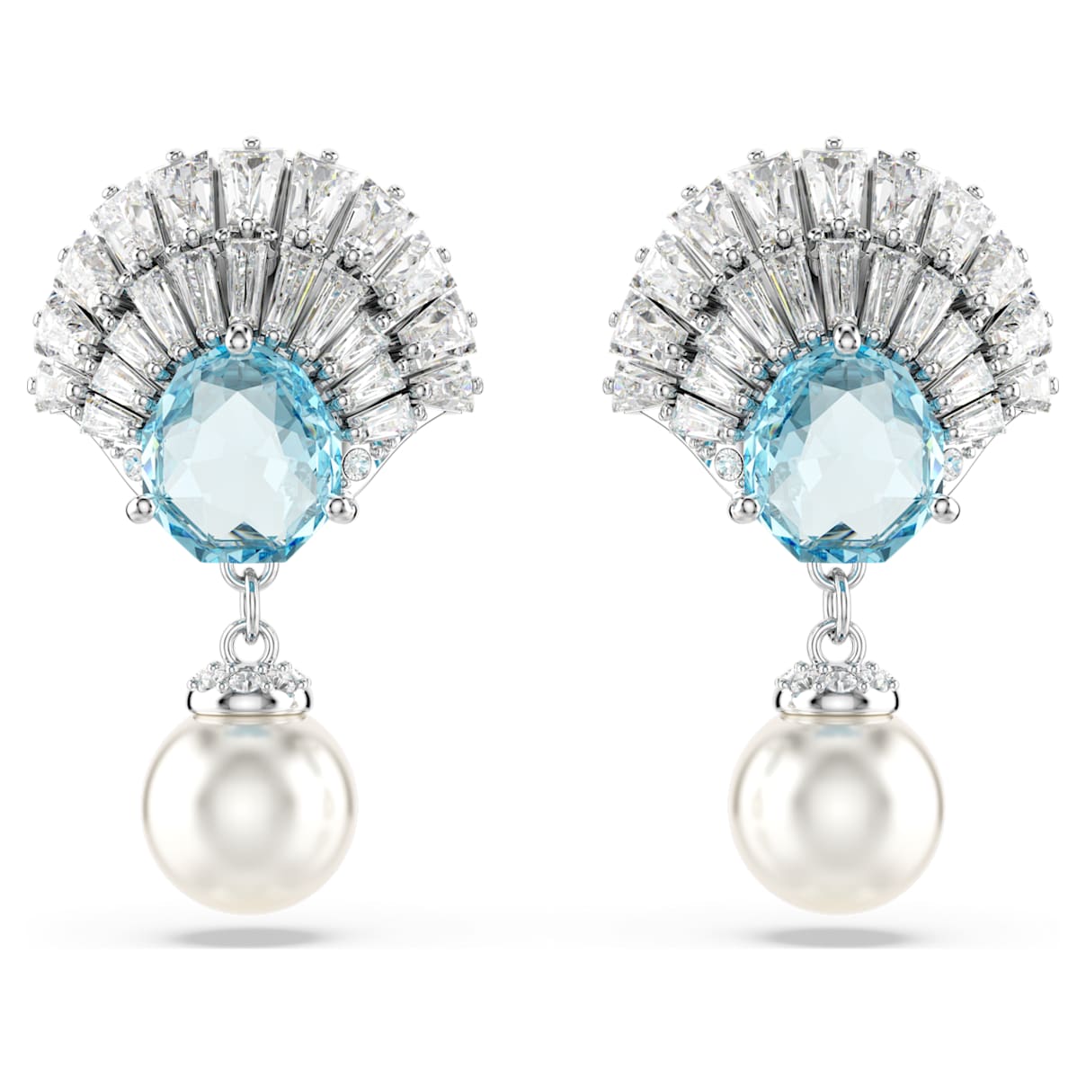 IDYLLIA DROP EARRINGS CRYSTAL PEARL SHELL BLUE RHODIUM PLATED