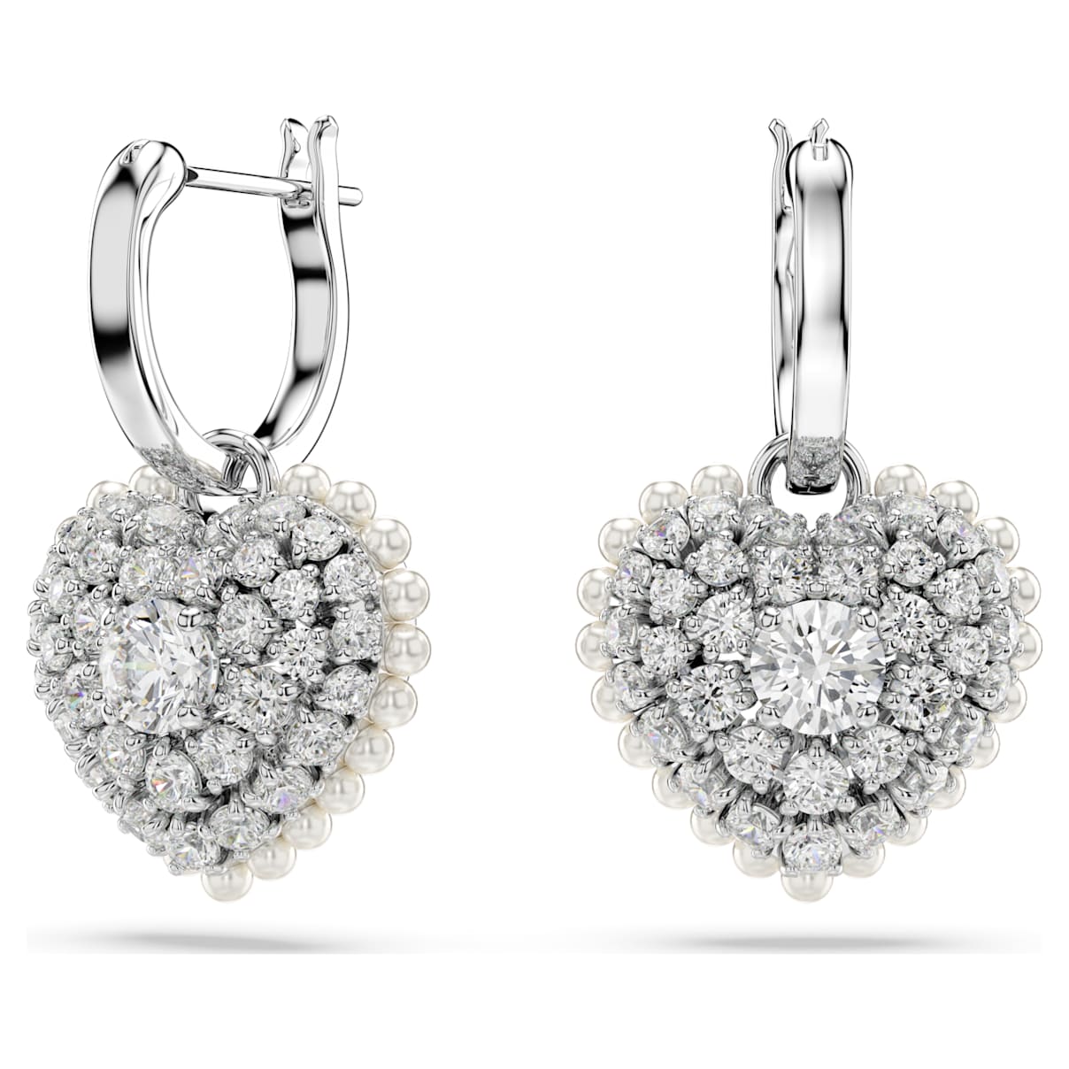 IDYLLIA DROP EARRINGS CRYSTAL PEARL HEART WHITE RHODIUM PLATED