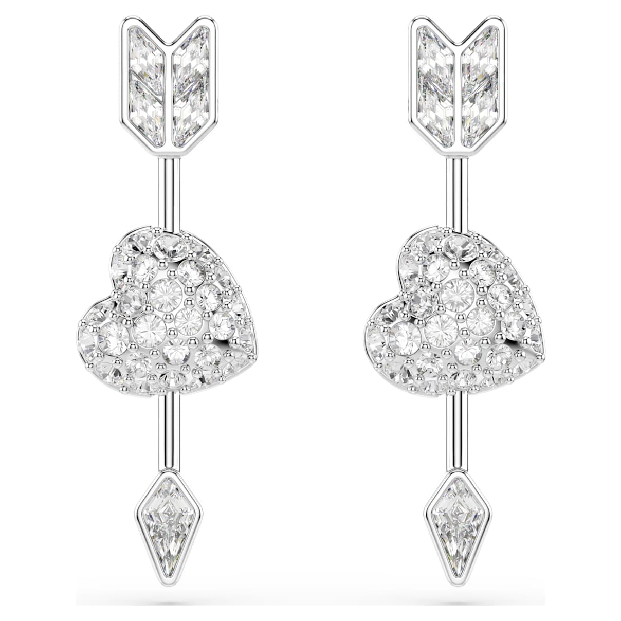 IDYLLIA DROP EARRINGS MIXED CUTS HEART WITH ARROW WHITE RHODIUM PLATED