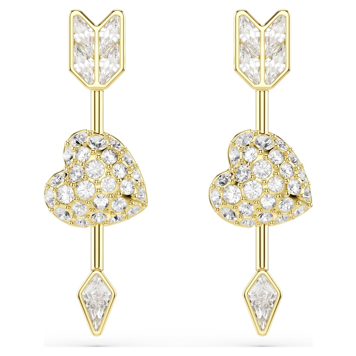 IDYLLIA DROP EARRINGS MIXED CUTS HEART WITH ARROW WHITE GOLD TONE PLATED