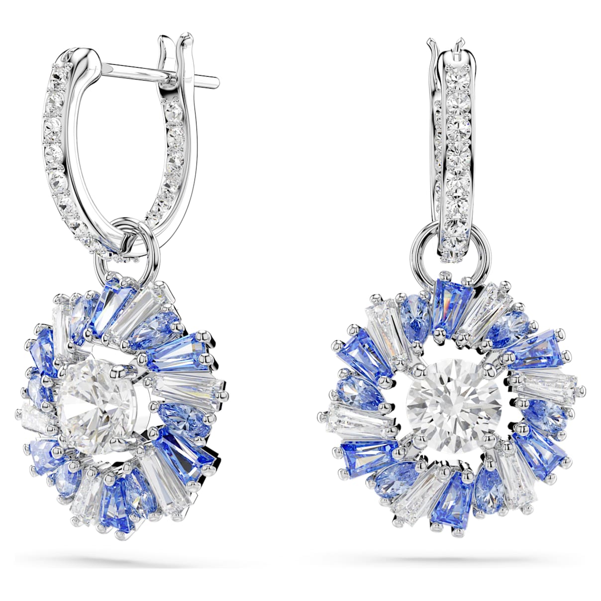 IDYLLIA DROP EARRINGS MIXED CUTS FLOWER BLUE RHODIUM PLATED