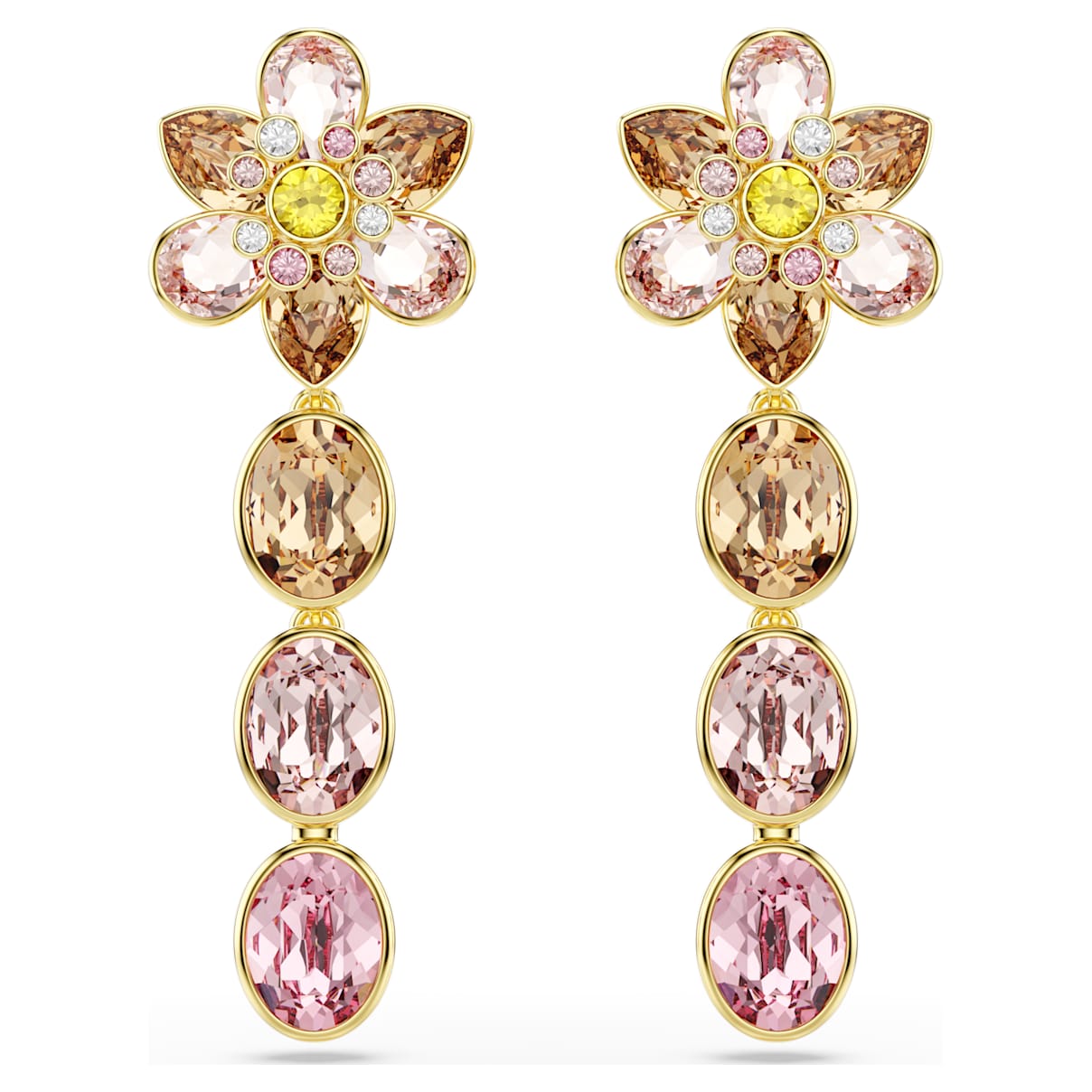 IDYLLIA DROP EARRINGS MIXED CUTS FLOWER MULTICOLORED GOLD TONE PLATED