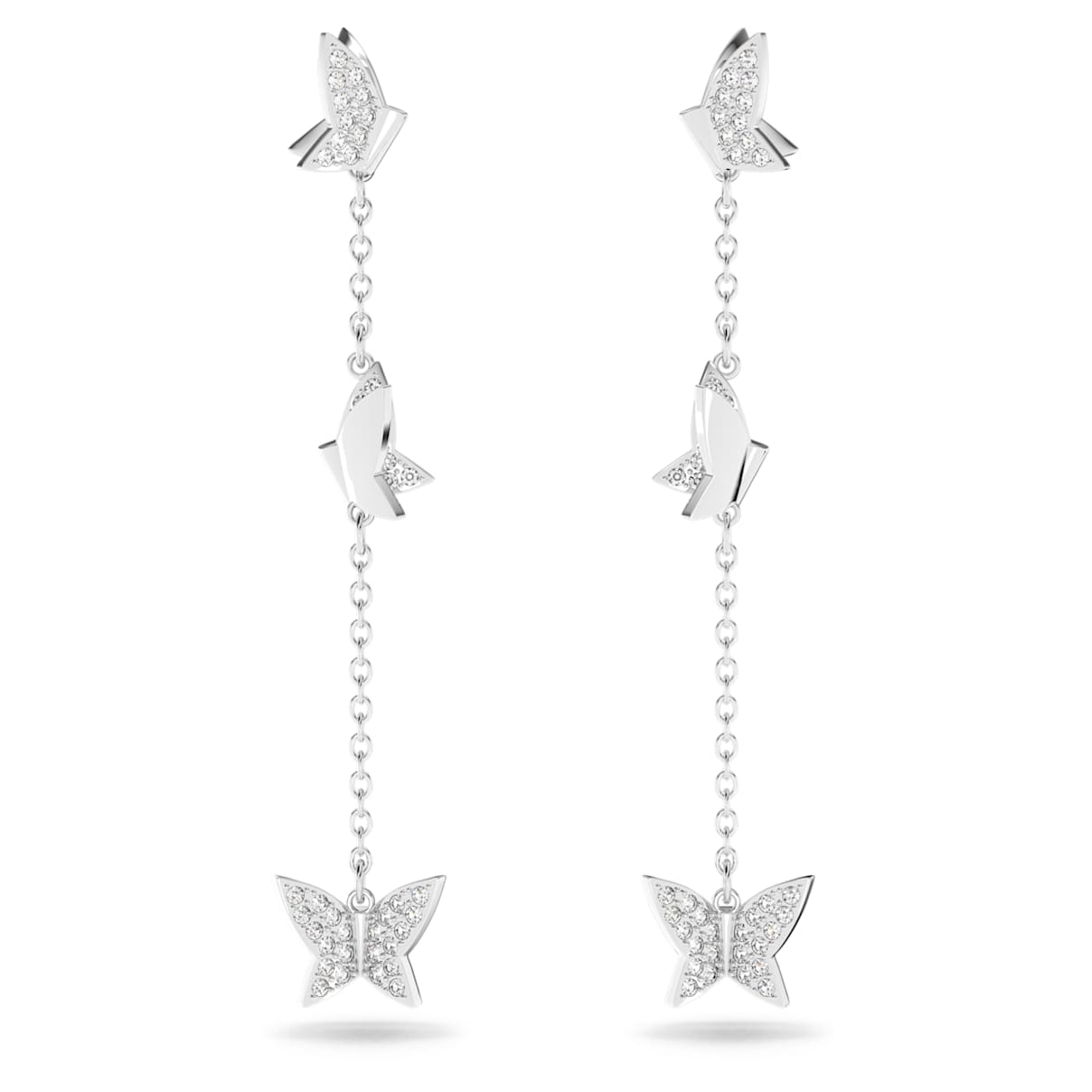 IDYLLIA LILIA DROP EARRINGS BUTTERFLY LONG WHITE RHODIUM PLATED