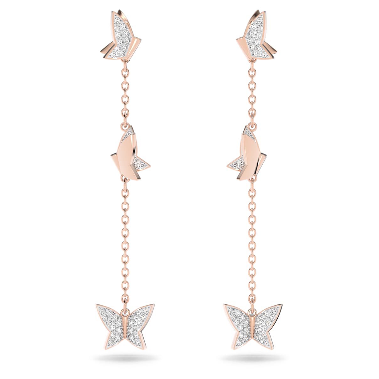 IDYLLIA LILIA DROP EARRINGS BUTTERFLY LONG WHITE ROSE GOLD TONE PLATED