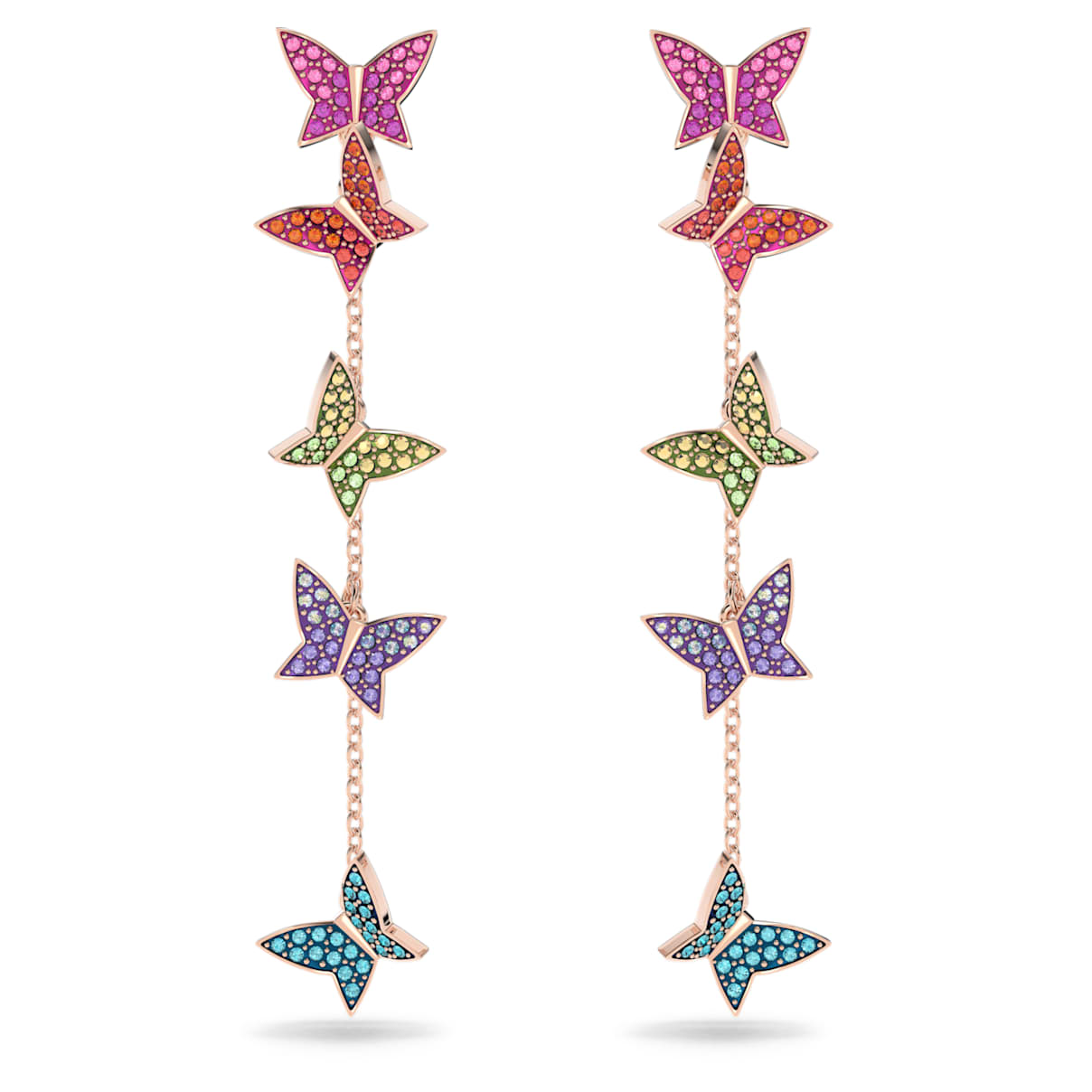IDYLLIA LILIA DROP EARRINGS BUTTERFLY LONG MULTICOLORED ROSE GOLD TONE PLATED
