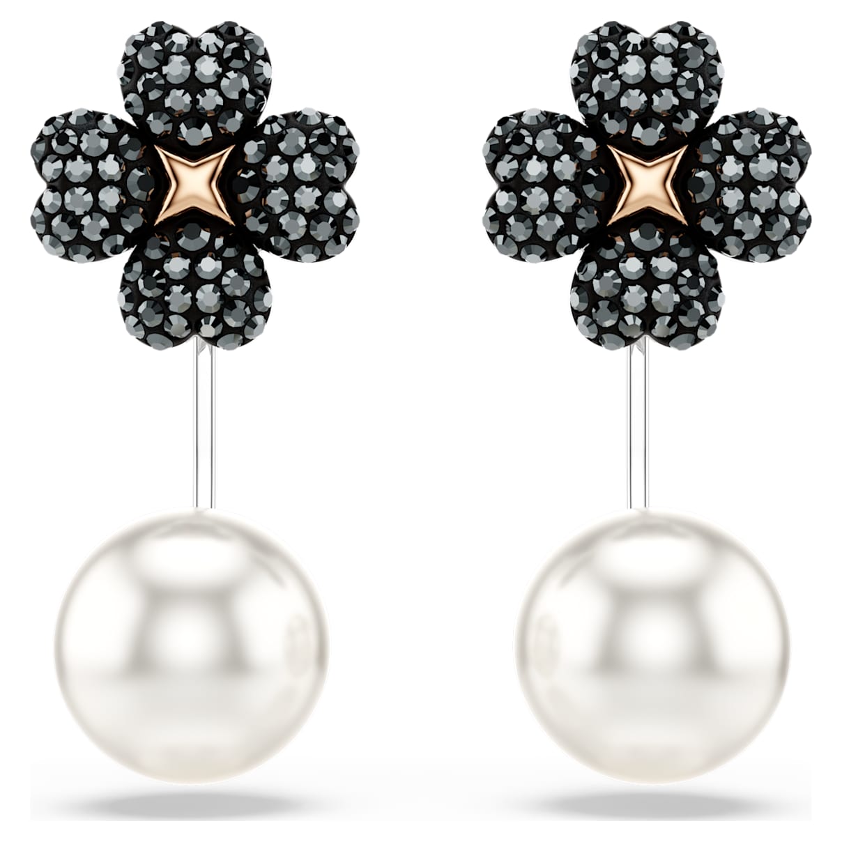 LATISHA EARRINGS PAVE CLOVER BLACK MIXED METAL FINISH