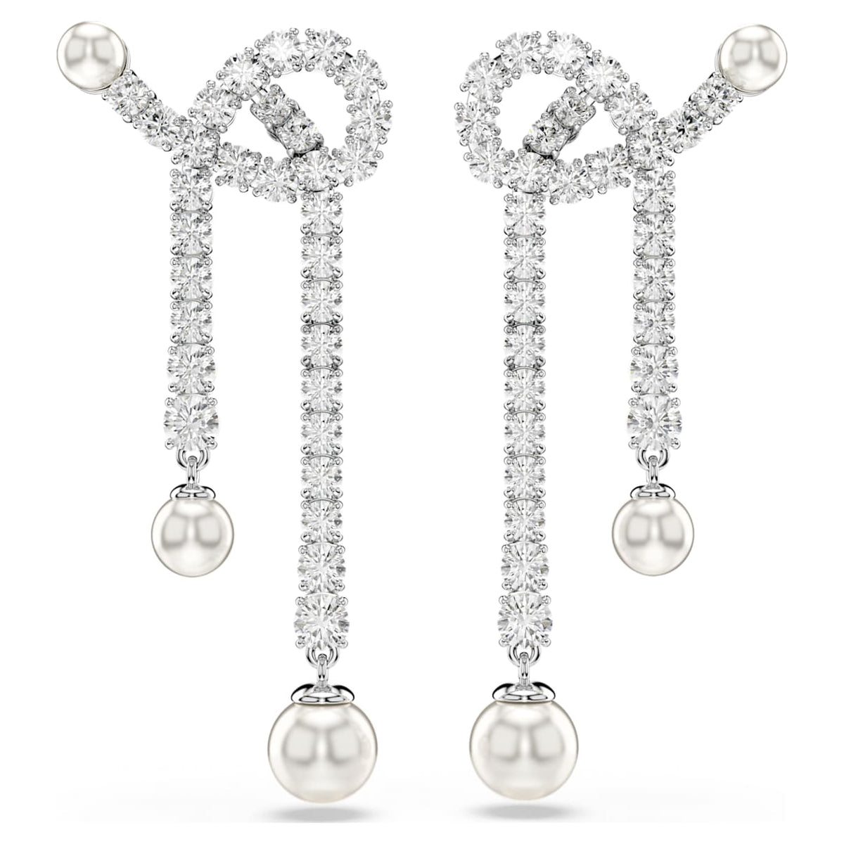 MATRIX DROP EARRINGS CRYSTAL PEARL ROUND CUT WHITE RHODIUM PLATED