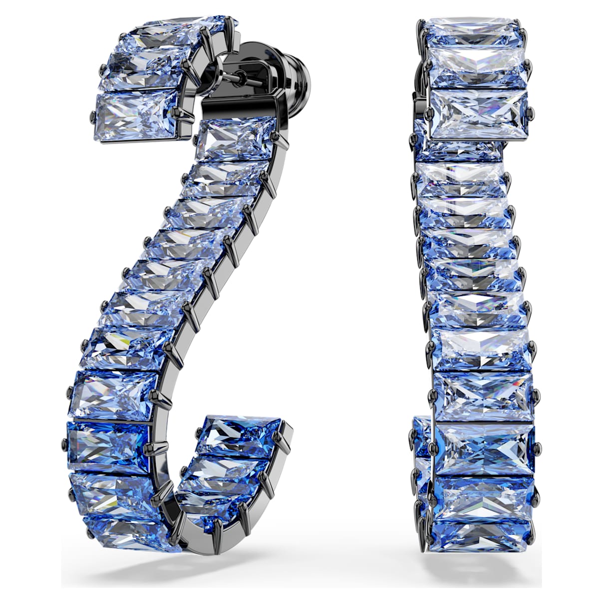 MATRIX DROP EARRINGS BAGUETTE CUT BLUE RUTHENIUM PLATED