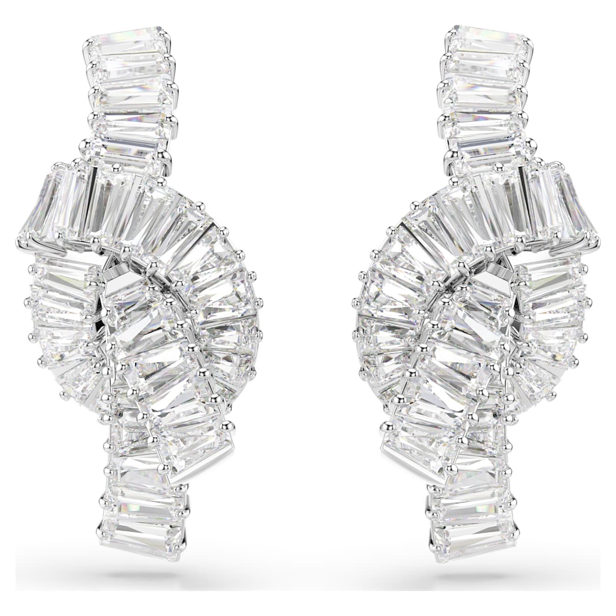 MATRIX EARRINGS BAGUETTE CUT KNOT WHITE RHODIUM PLATED
