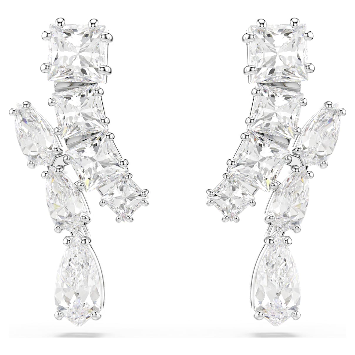 MATRIX DROP EARRINGS MIXED CUTS WHITE RHODIUM PLATED