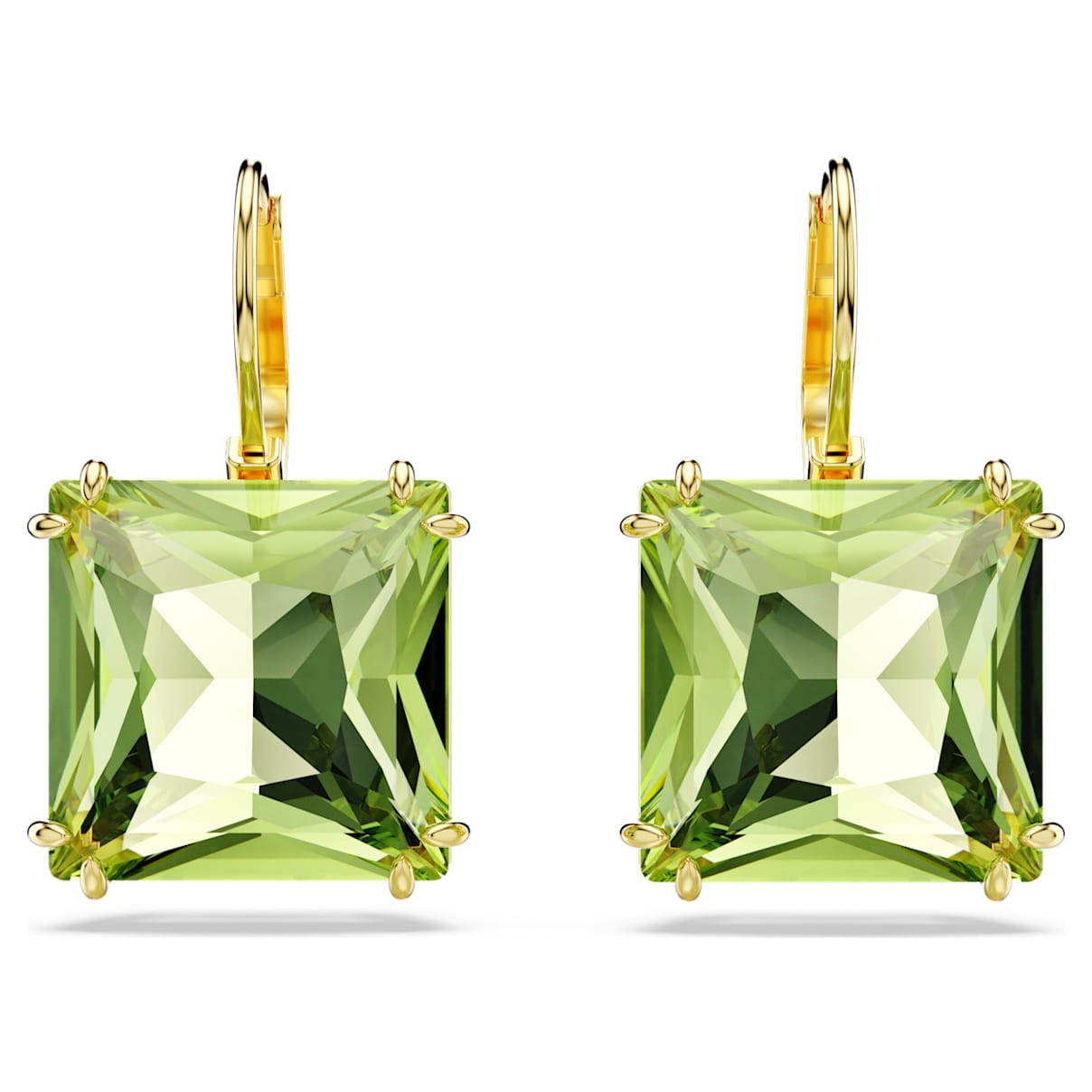 MILLENIA DROP EARRINGS SQUARE CUT GREEN GOLD TONE PLATED